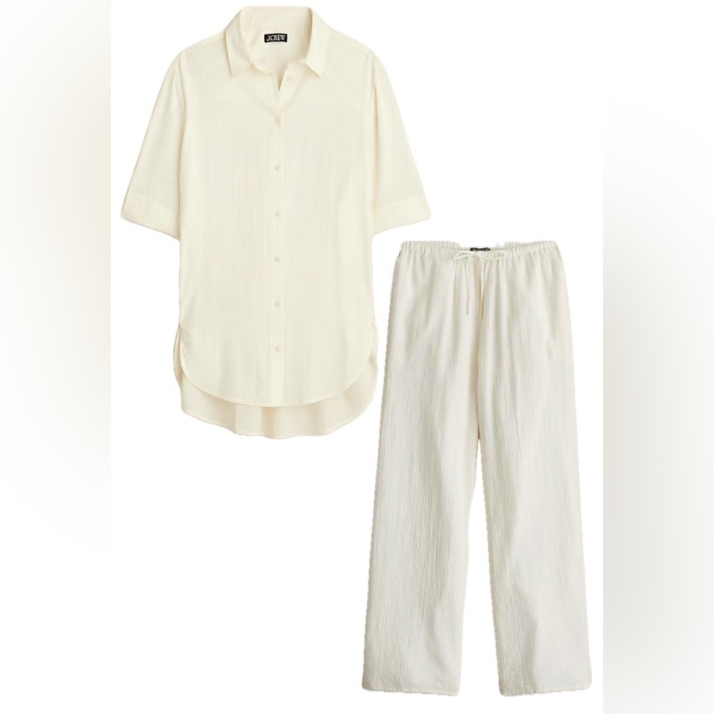 J. Crew Cream Button-Up Top and Wide-Leg Pants Set
